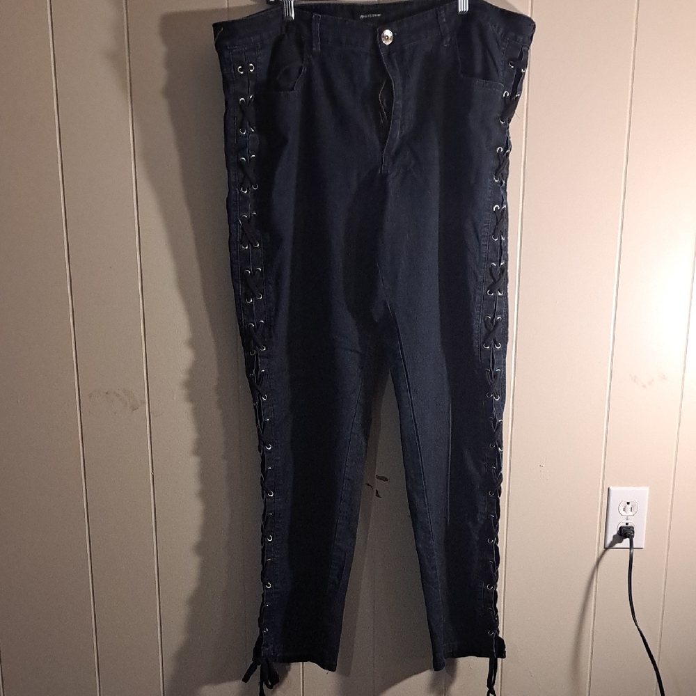 Ashley Stewart Black Lace-Up Skinny Jeans
